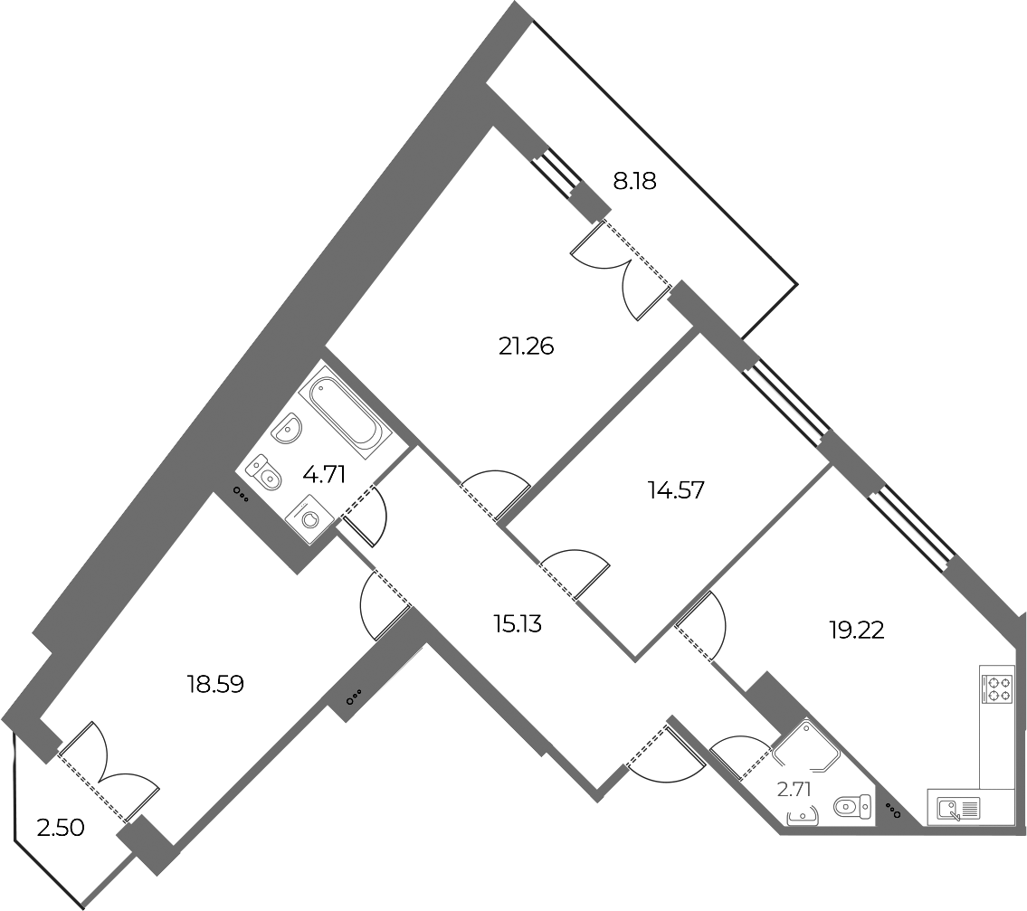 3-комнатная квартира 101.03 м², 11/18 эт., ЖК «Огни Залива»